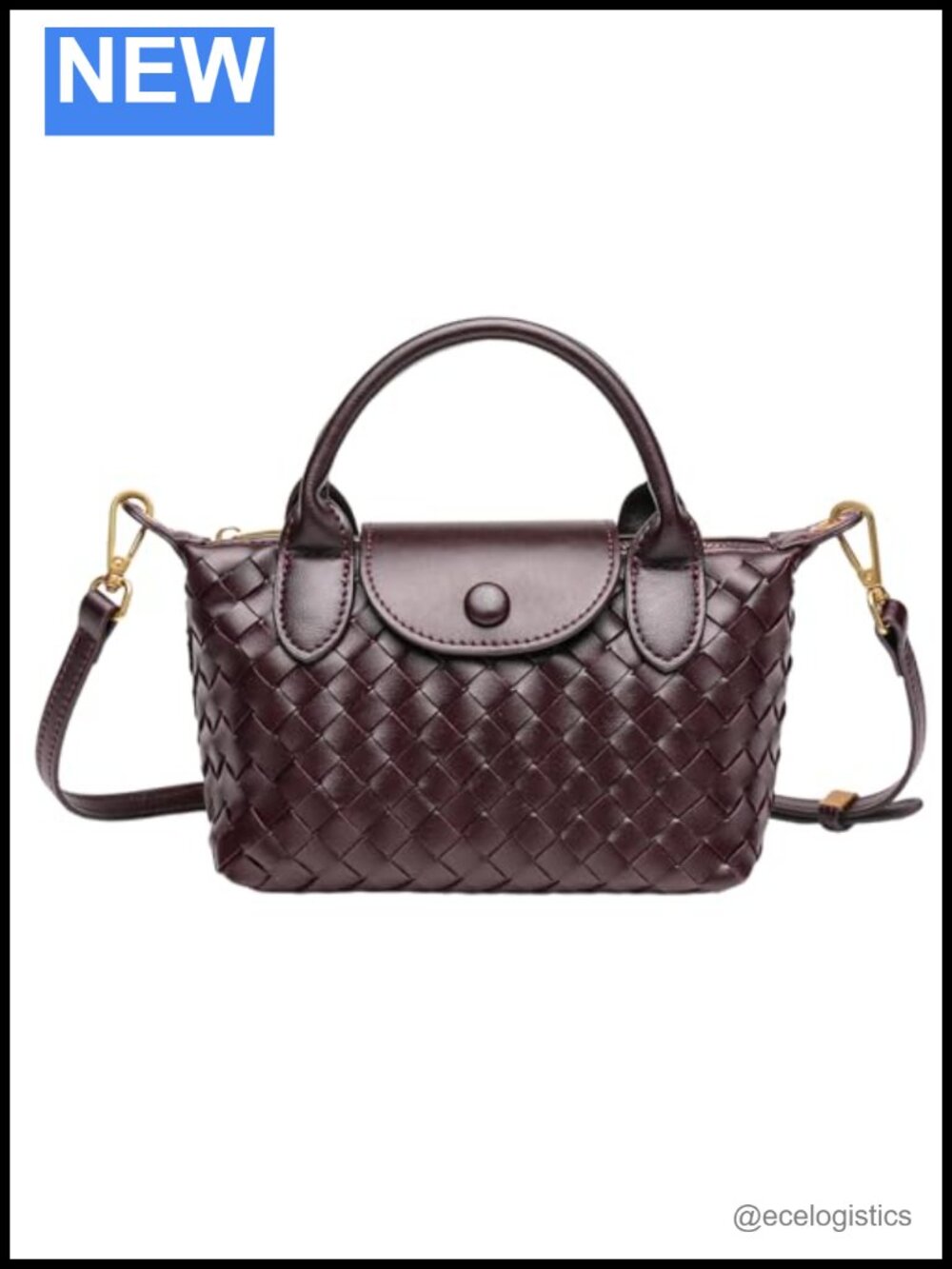 Handwoven Vegan Leather Satchel Crossbody Bag with Adjustable Strap